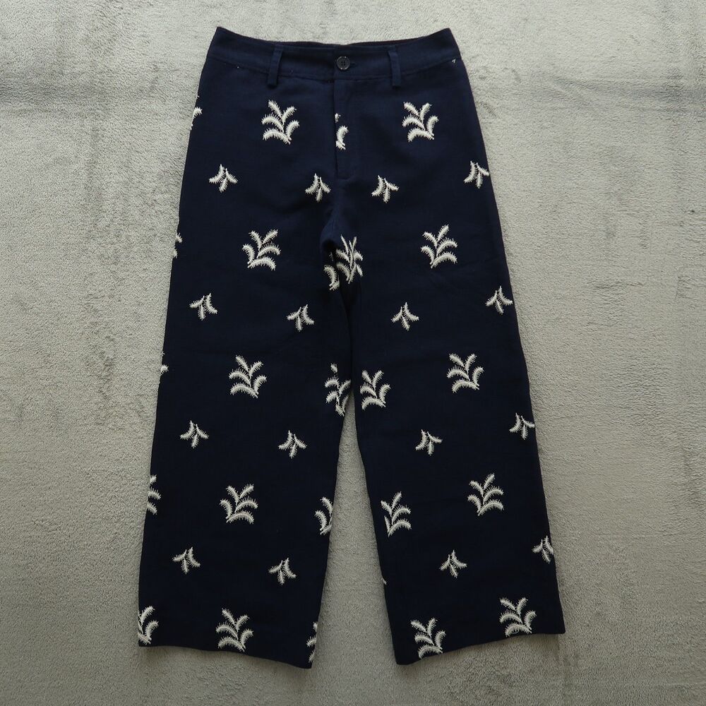 Elie Tahari Chino Pants Women's Size 6 High-Rise Wide-Leg 27" Inseam Embroidery